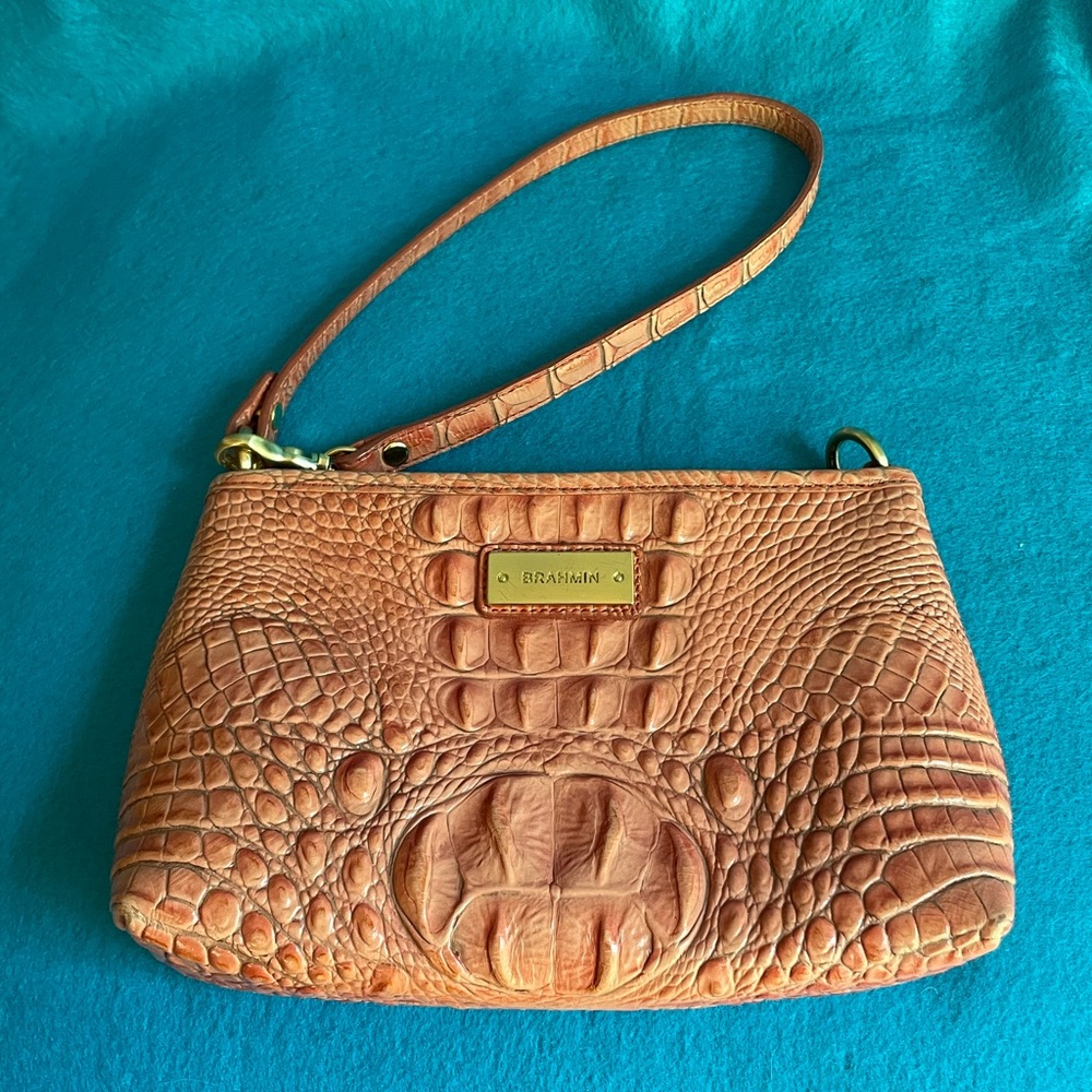 👛 Brahmin Lorelei Orange Melbourne Crocodile Embossed Leather Shoulder Bag. 👛 - Picture 13 of 16